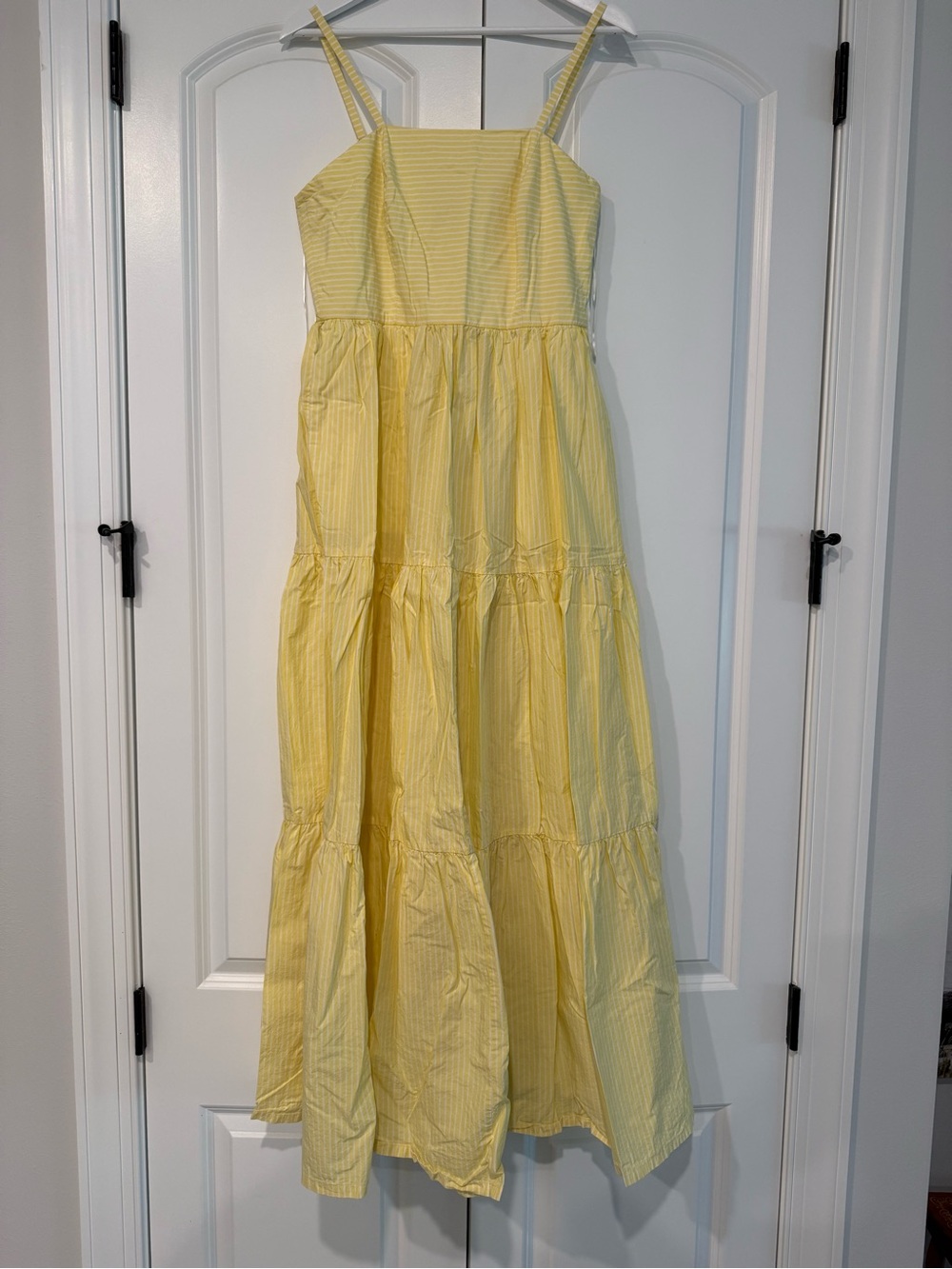 J. Crew Yellow Striped Tiered Maxi Dress